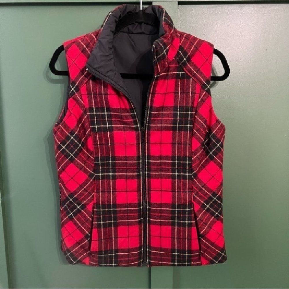 Pendleton Petites Red Wool Plaid Reversible Vest